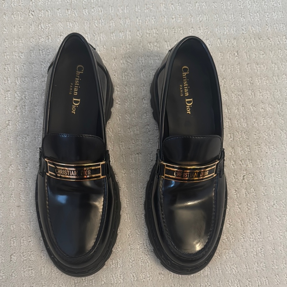 Christian Dior Black Chunky Loafers with Gold Logo Women’s Size 41.5